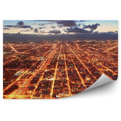 Fototapet perete Vedere Aeriană A Centrului Orașului Chicago Zgârie-Nori Lumini De Noapte Nori