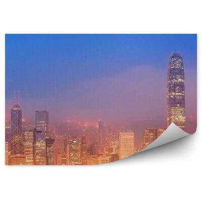 Fototapet Zgârie-Nori Din Hong Kong Luminează Noaptea Iahturilor Oceanice