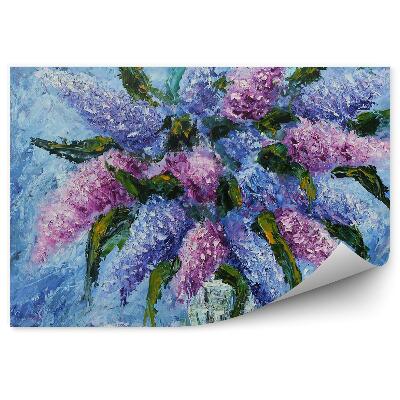 Fototapet vintage Vază buchet liliac pictură natură moartă
