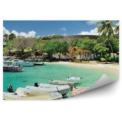 Decor fototapet Pier mic insula insula verde palmieri bărci