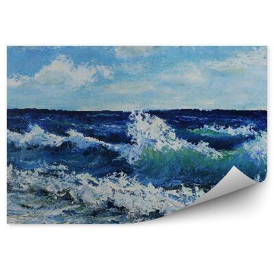 Fototapet perete Mare Valuri Plajă Cer Nori Pictură În Ulei