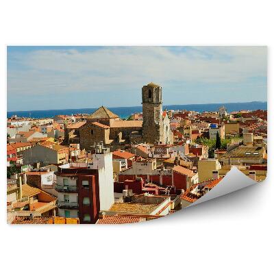 Fototapet vintage Panorama Orașului Vechi Copaci Cer Nori