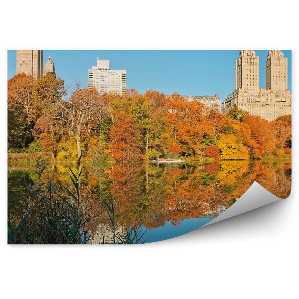 Fototapet vintage Central Park Toamna Case Zgârie-Nori Râu New York Umbre