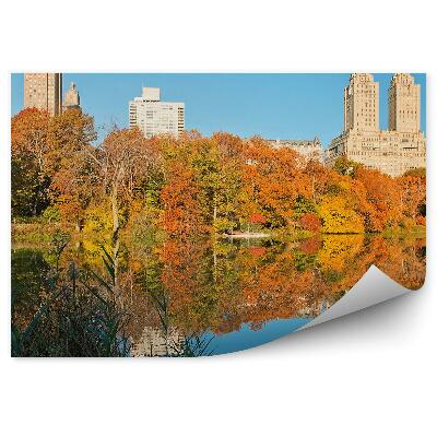 Fototapet vintage Central Park Toamna Case Zgârie-Nori Râu New York Umbre