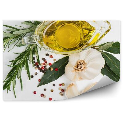 Fototapet pentru perete Ulei piper usturoi condimente frunze