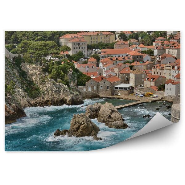 Fototapet pentru perete Orașul vechi din Dubrovnik, țărm, dig, valuri