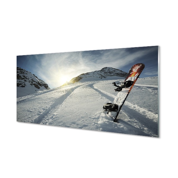 Fotografie imprimată pe sticlă Snowboard În Munți De Zăpadă