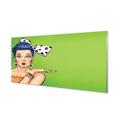 Tablou printat pe sticlă Pin Up Pop Art Femeie Fundal Verde