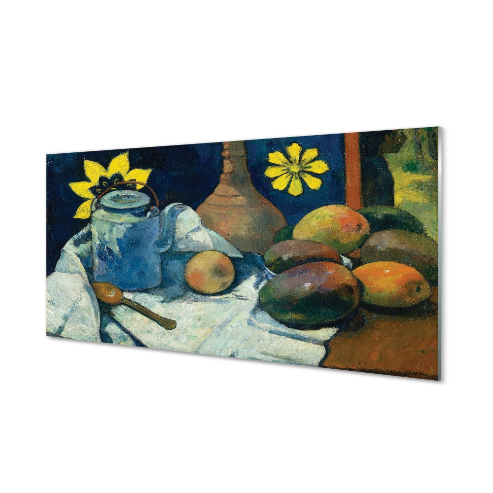 Tablou printat pe sticlă Paul Gauguin - Natura Moartă Cu O Oală De Ceai Și Fructe