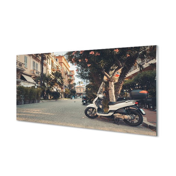 Tablou sticlă Strada Albă A Orașului Cu Motociclete