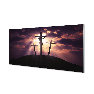 Tablou pe sticlă Iisus Trei Cruci Pe Deal