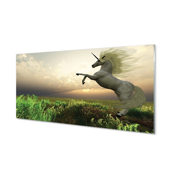 Fotografie imprimată pe sticlă Unicorn Pe Un Câmp Verde