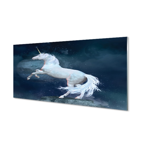 Tablou sticlă Unicorn Pe Fond Albastru