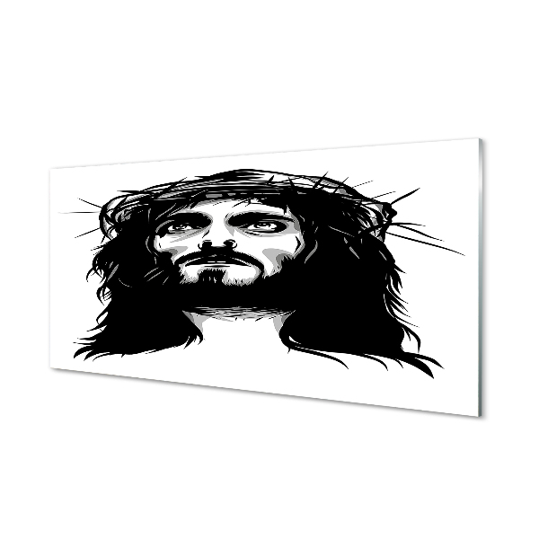 Tablou pe sticlă Ilustrație Alb-Negru A Lui Isus