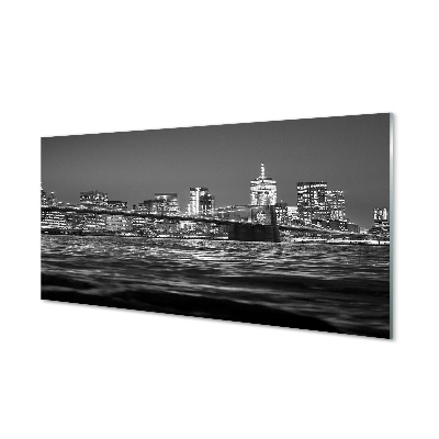 Tablou de sticlă Panoramă Alb-Negru A Unui Pod Pe Apă