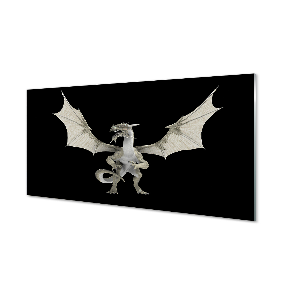 Tablou pe sticlă Dragon Alb Fundal Negru