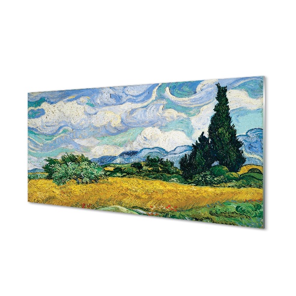 Tablou din sticlă Vincent Van Gogh - Câmp De Grâu Cu Chiparoși