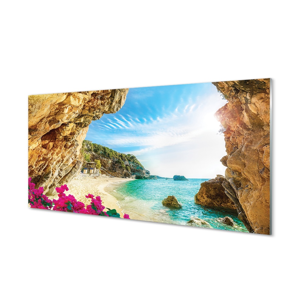 Tablou de sticlă Coasta Greciei Stânci Plajă Cu Flori