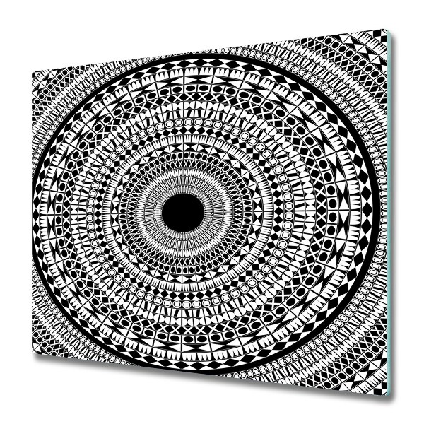 Tocător din sticlă Mandala în alb și negru