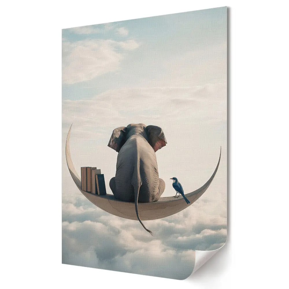 Poster de perete Vise în nori cu elefant și pasăre