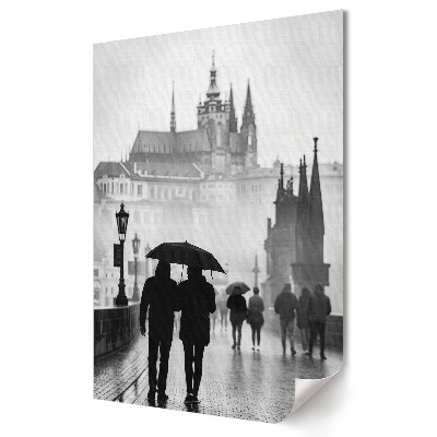 Grafică murală pe pânză O plimbare romantică în Praga ploioasă