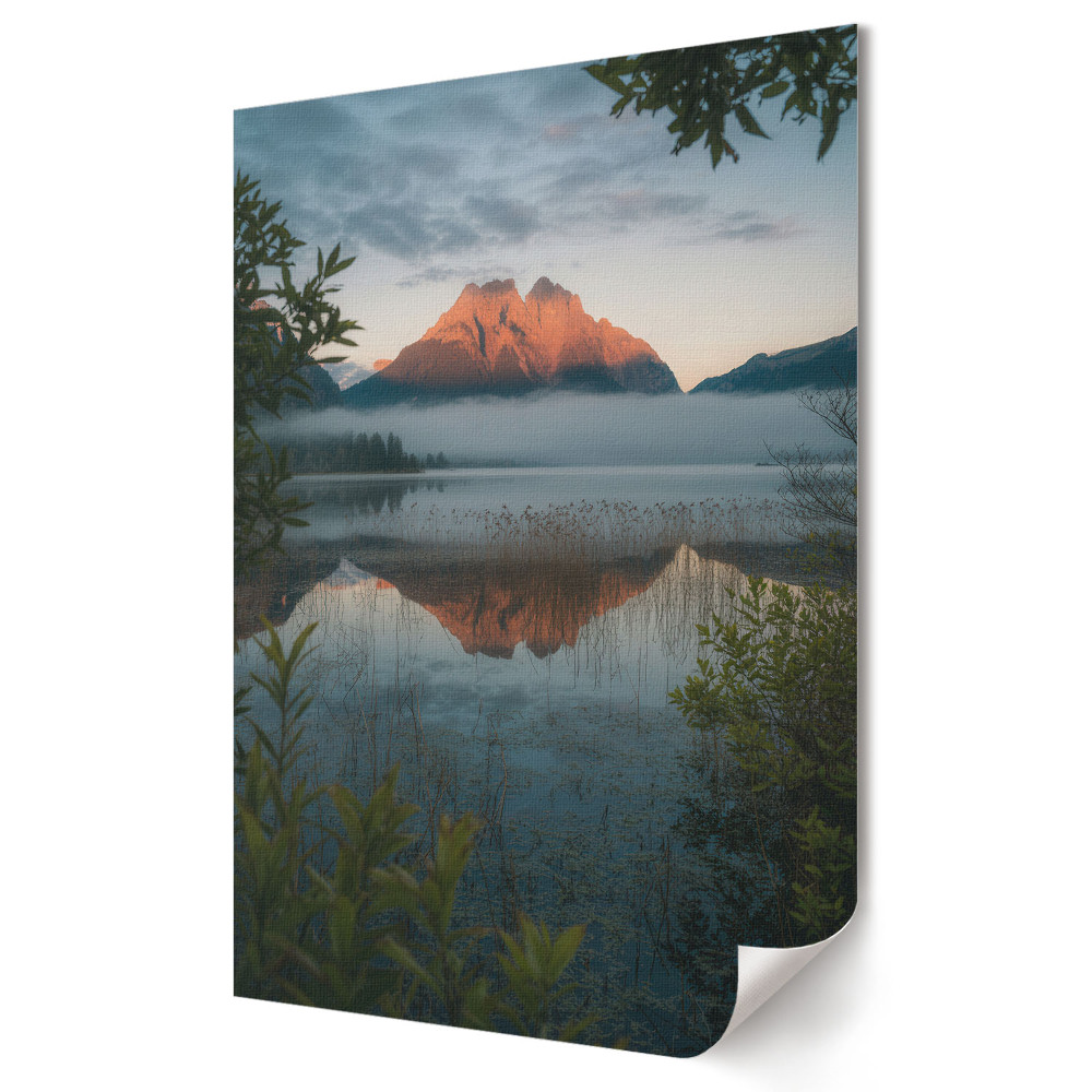 Grafică murală pe pânză O dimineață liniștită la lacul de munte