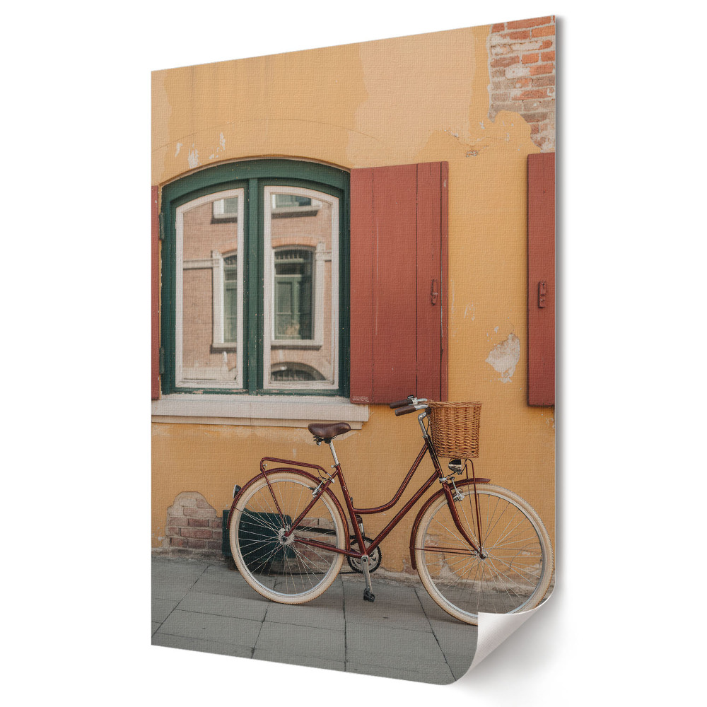 Grafică murală pe pânză O bicicletă fermecătoare lângă un perete colorat