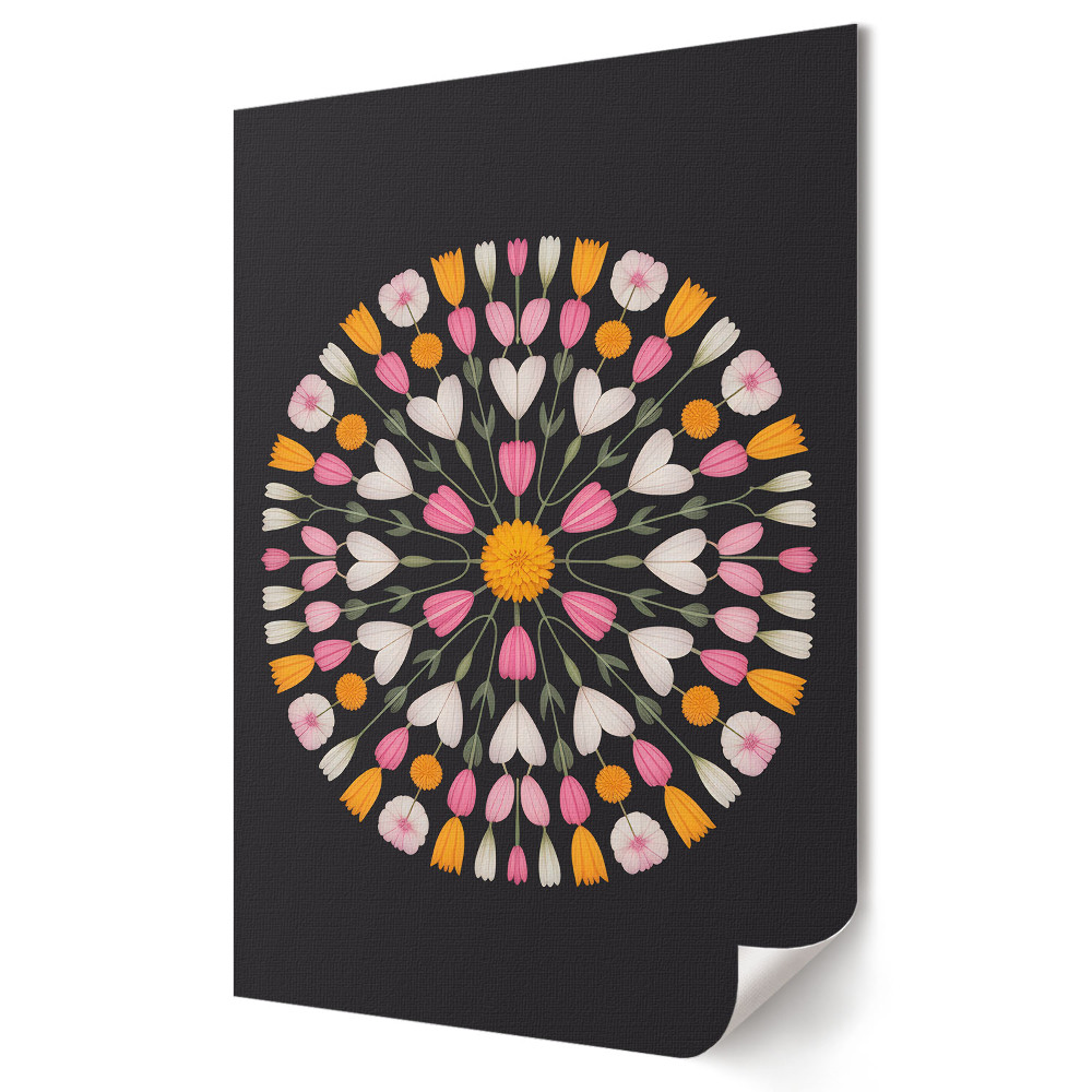 Grafică murală pe pânză Mandala florală pe un fundal întunecat