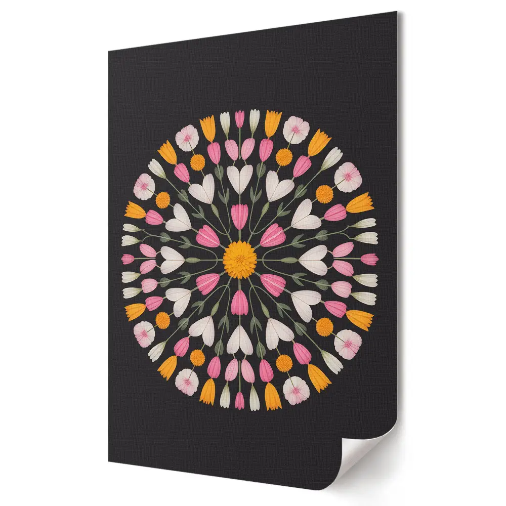 Tablou canvas cu mandală florală pe fundal întunecat