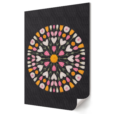 Grafică murală pe pânză Mandala florală pe un fundal întunecat