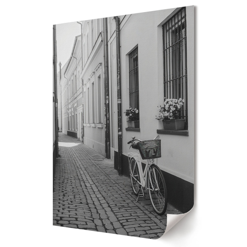 Poster de perete Stradă liniștită cu o bicicletă în alb și negru