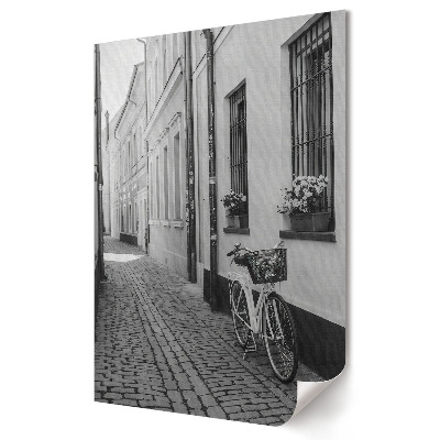 Poster de perete Stradă liniștită cu o bicicletă în alb și negru