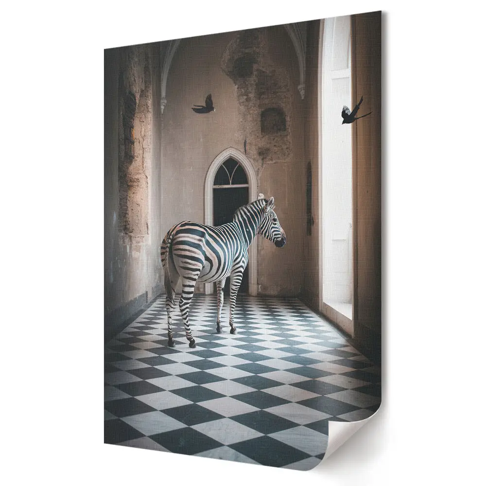 Tablou canvas cu zebră într-un interior misterios