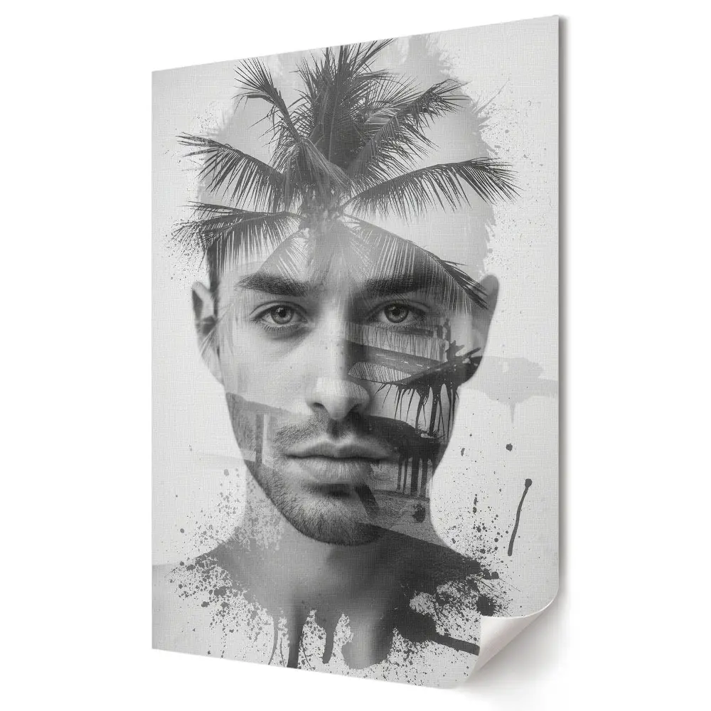 Poster decorativ cu portret misterios și palmieri în fundal