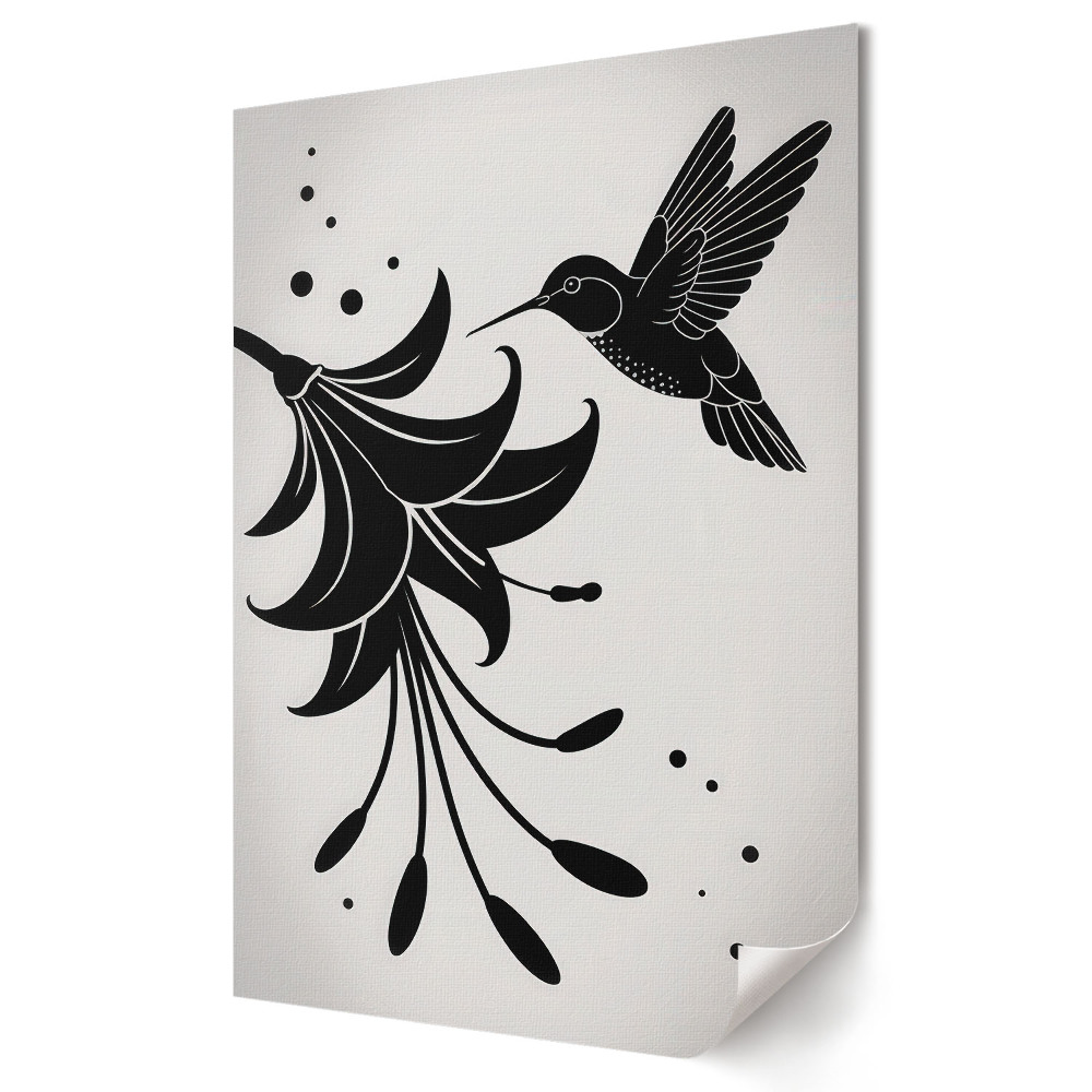 Grafică murală pe pânză Colibri și floare în armonie