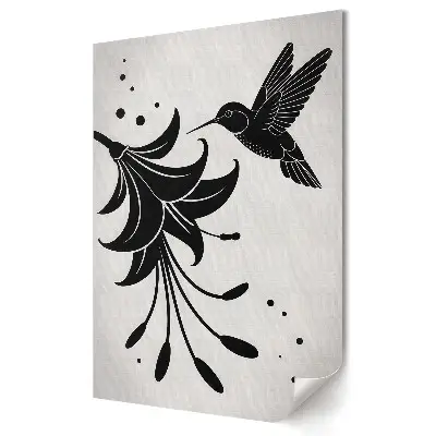 Tablou canvas cu grafică murală reprezentând un colibri și o floare în armonie