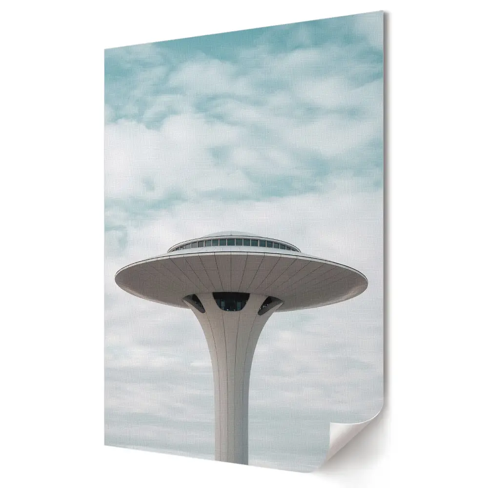 Tablou canvas cu grafică murală reprezentând arhitectură futuristă în nori