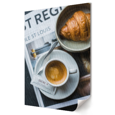 Grafică murală pe pânză Cafeaua de dimineață cu un croissant și un ziar