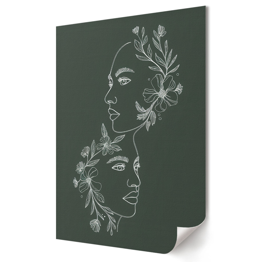 Poster decorativ Portrete florale pe fundal verde