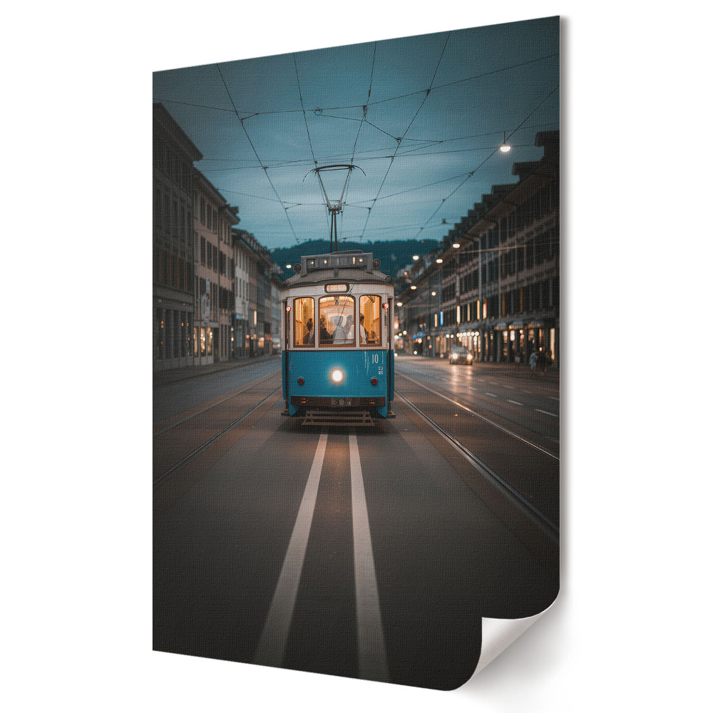 Grafică murală pe pânză Tramvai de noapte în peisajul urban
