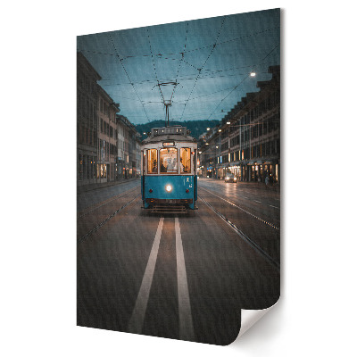 Grafică murală pe pânză Tramvai de noapte în peisajul urban