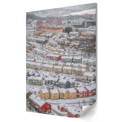 Tablou canvas Peisaj de iarnă cu căsuțe colorate
