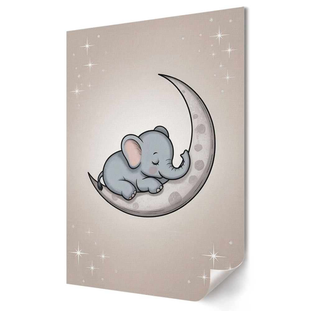 Grafică murală pe pânză Elefant drăguț pe un nor lunar