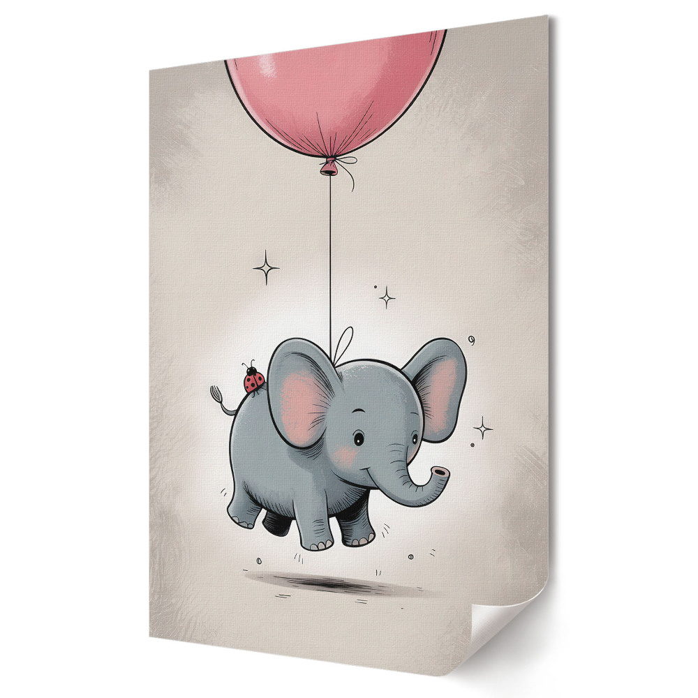 Poster decorativ Un elefant pe un balon în nori