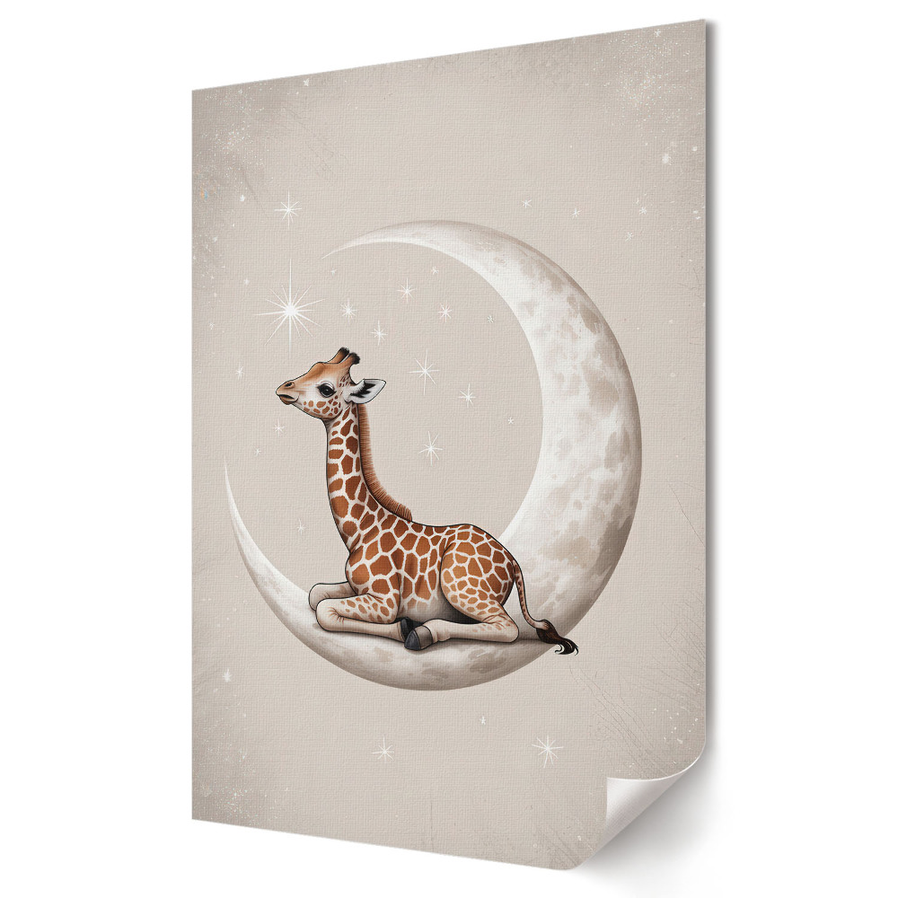 Grafică murală pe pânză Girafă visând într-o noapte cu lună