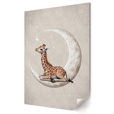 Grafică murală pe pânză Girafă visând într-o noapte cu lună