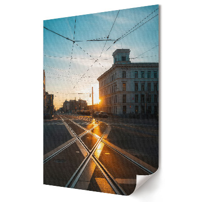 Poster de perete Apus de soare peste șinele de tramvai
