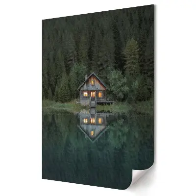 Tablou canvas cu peisaj lacustru și căsuță