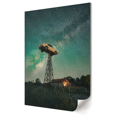 Grafică murală pe pânză O mașină printre stele noaptea