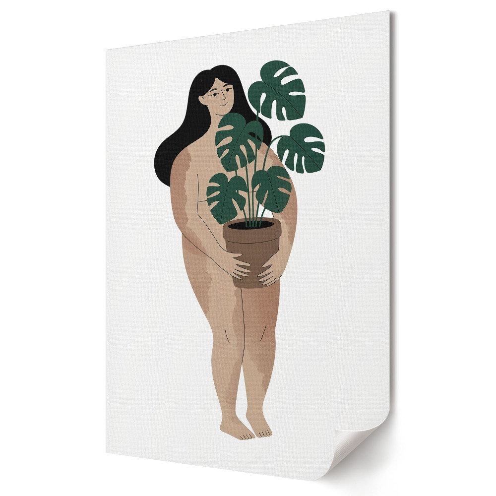 Grafică murală pe pânză Femeie cu o plantă în ghiveci